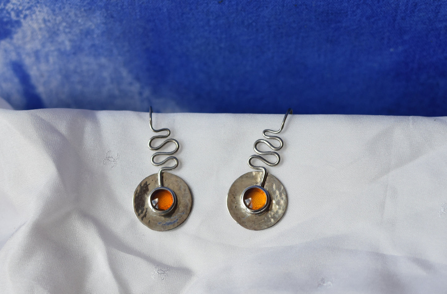 Boucles d'oreilles en argent et ambre - Le soleil ambré