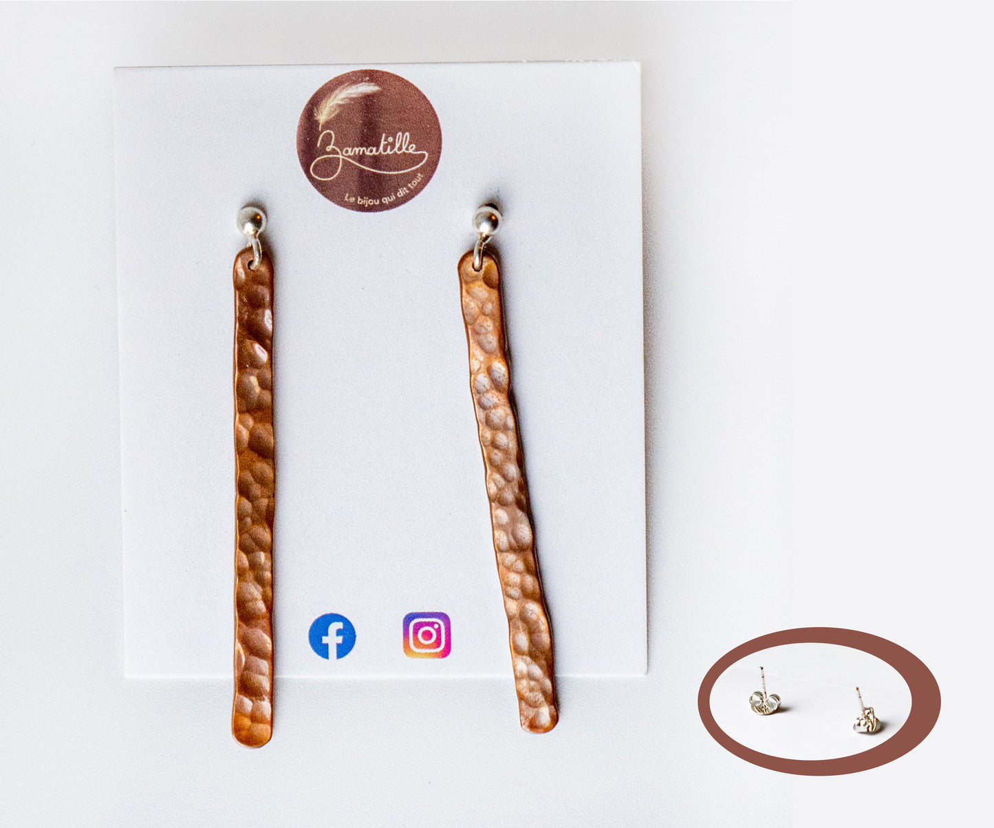 Boucles d'oreille en cuivre et argent - Cuivre texturé