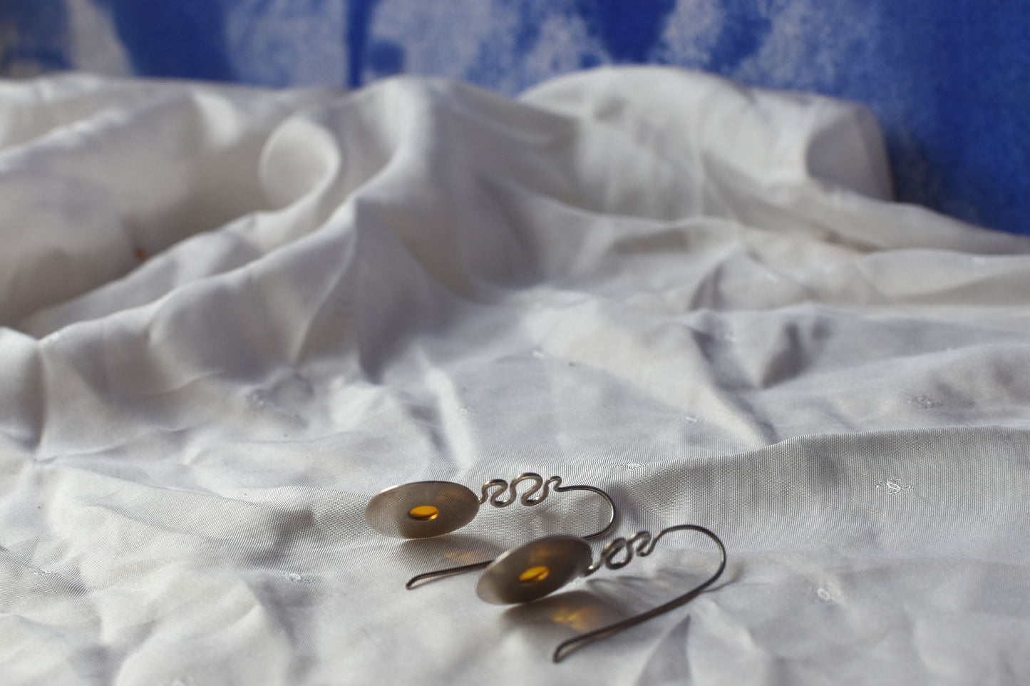 Boucles d'oreilles en argent et ambre - Le soleil ambré