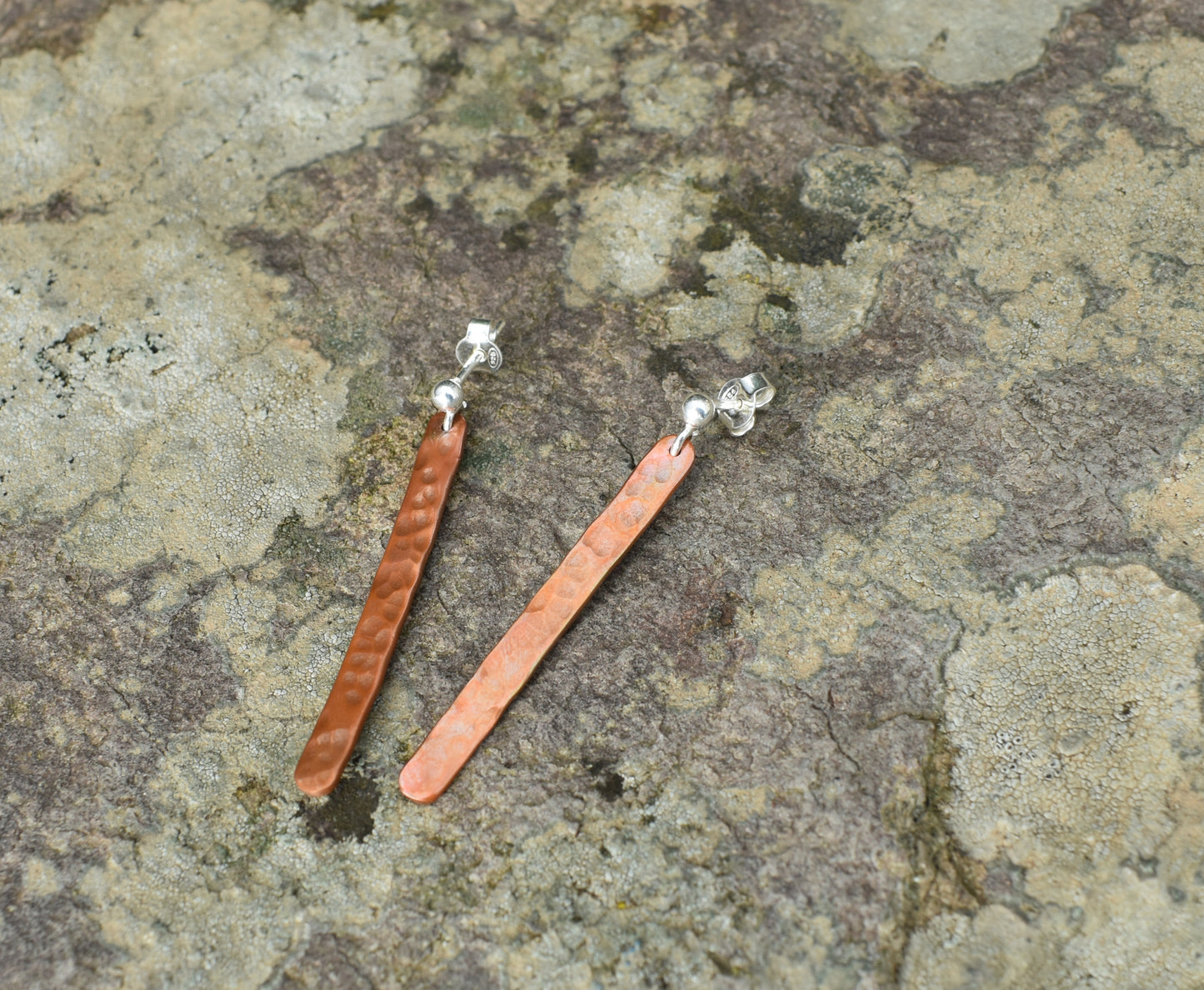 Boucles d'oreille en cuivre et argent - Cuivre texturé