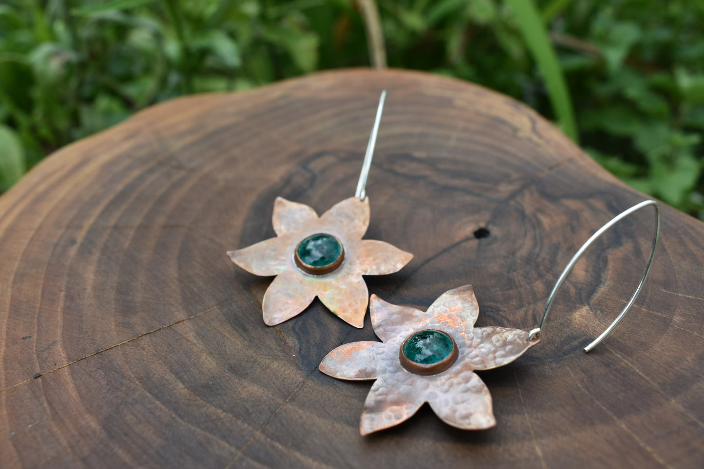Boucles d'oreilles fleur cuivre et argent