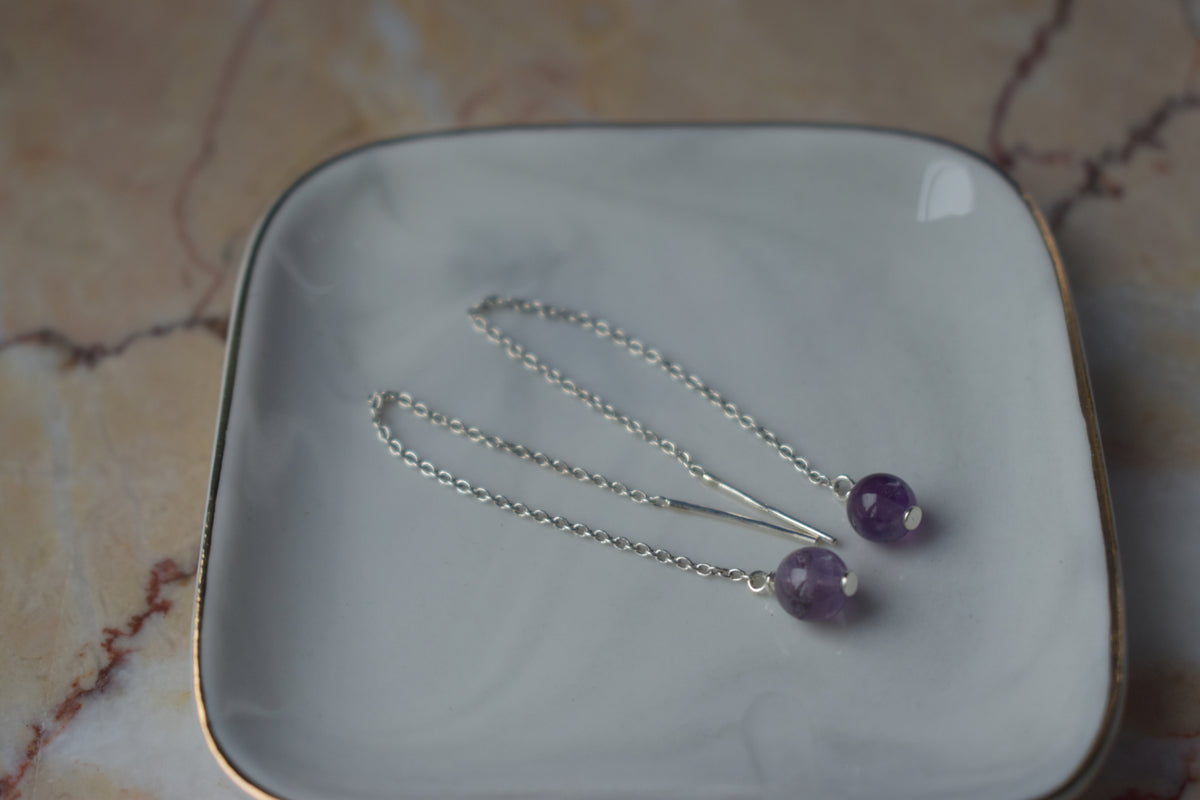 Rosée - Boucles d'oreilles chaine et pierre semi précieuse