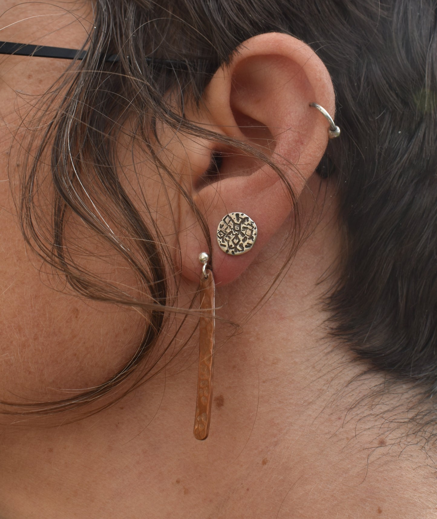 Boucles d'oreille en cuivre et  argent - Cuivre texturé