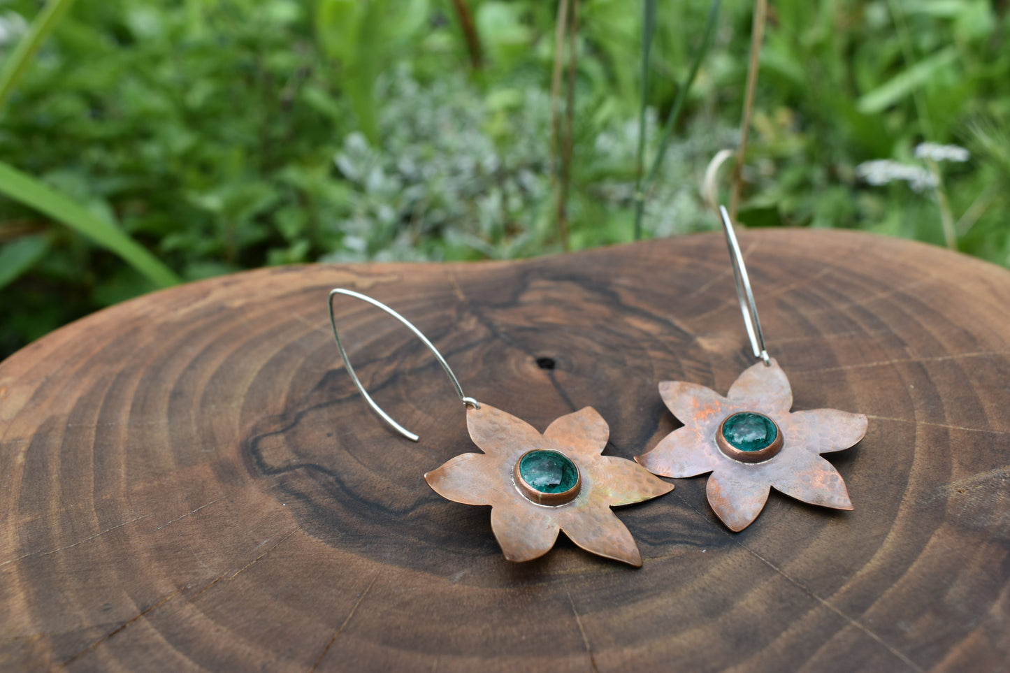 Boucles d'oreilles fleur cuivre et argent