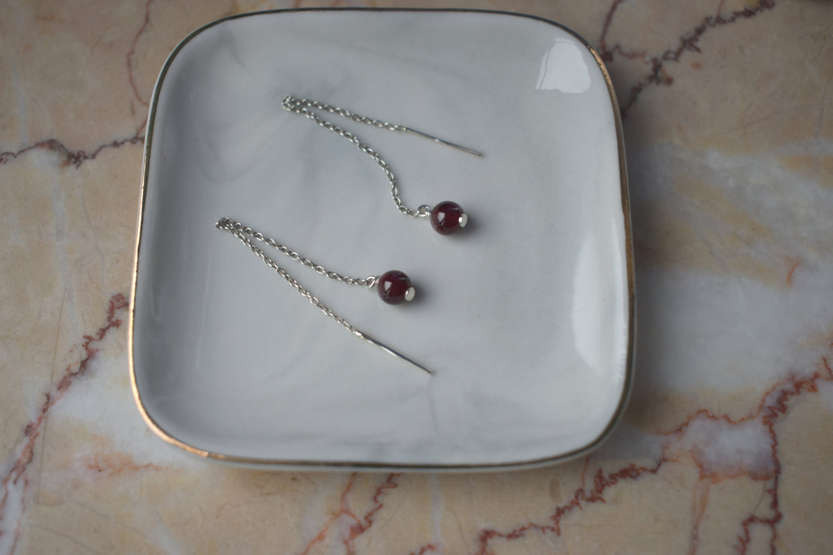 Rosée - Boucles d'oreilles chaine et pierre semi précieuse