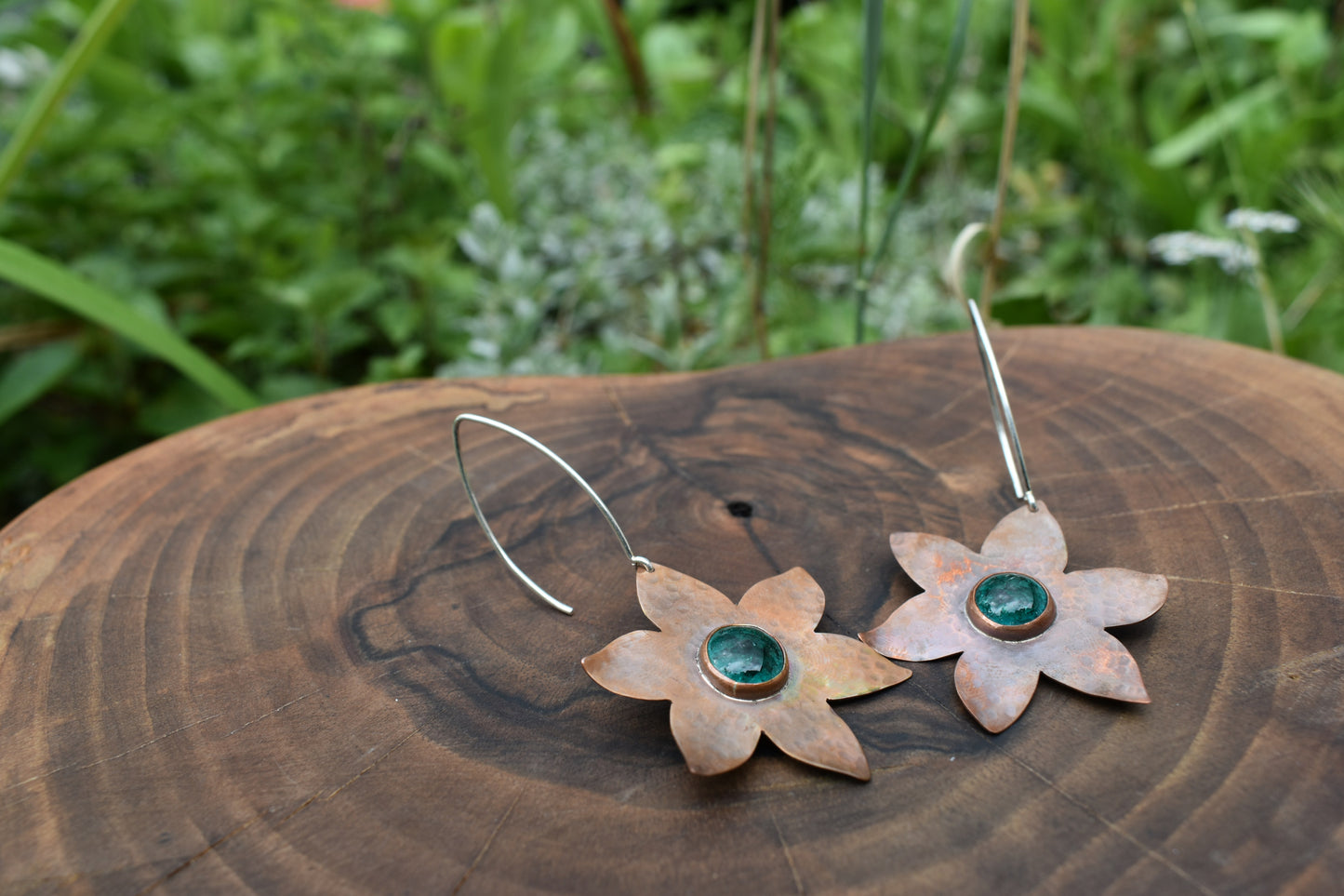 Boucles d'oreilles fleur cuivre et argent