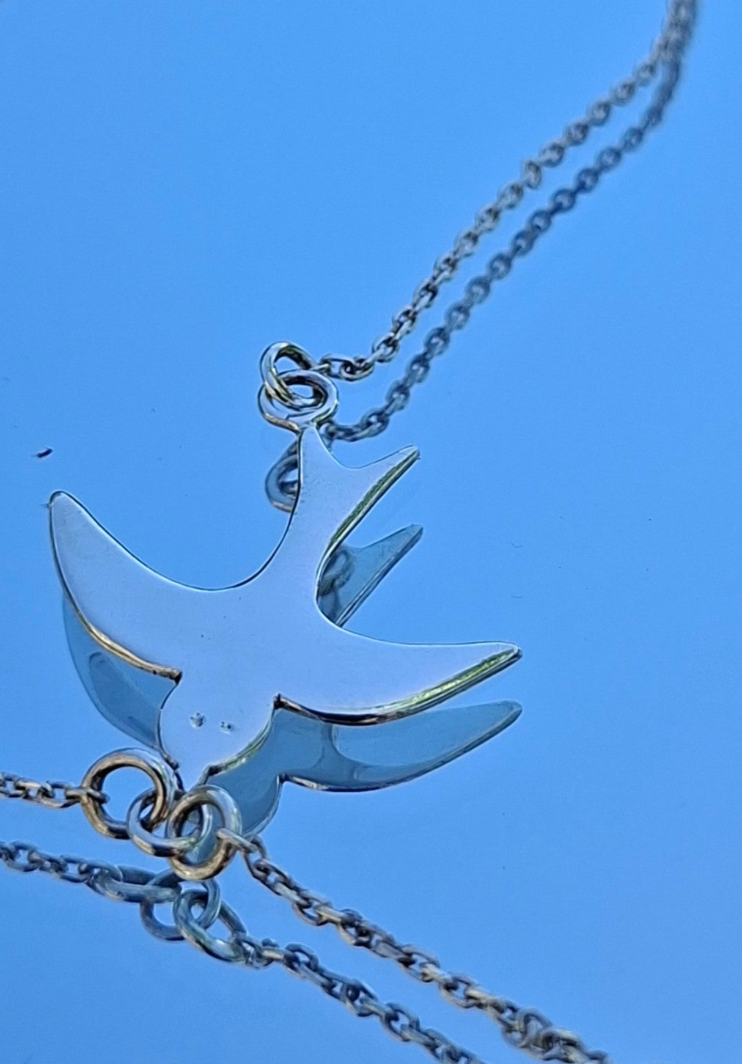 Collier hirondelle et pierre de lune - Pièce unique en argent